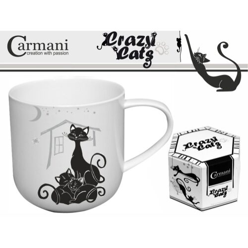 Porcelánbögre 500ml,fekete macskás,(macskamama kiscicákkal)
