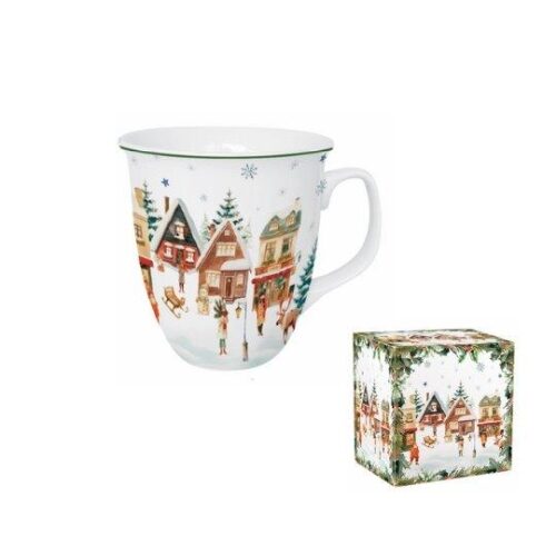 Porcelánbögre 650ml, dobozban, Christmas Village