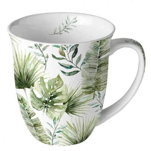 Porcelánbögre Dzsungel Levelek Fehér 0,4l