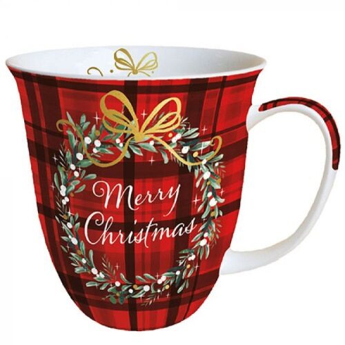 Porcelánbögre Karácsonyi Kockás 0,4l