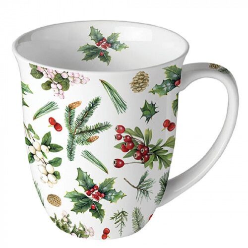 Porcelánbögre Téli Zöld Növényzet Fehér 0,4l