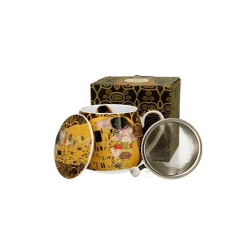 Porcelánbögre tetővel, fémszűrővel, 430ml, dobozban, Klimt: The Kiss