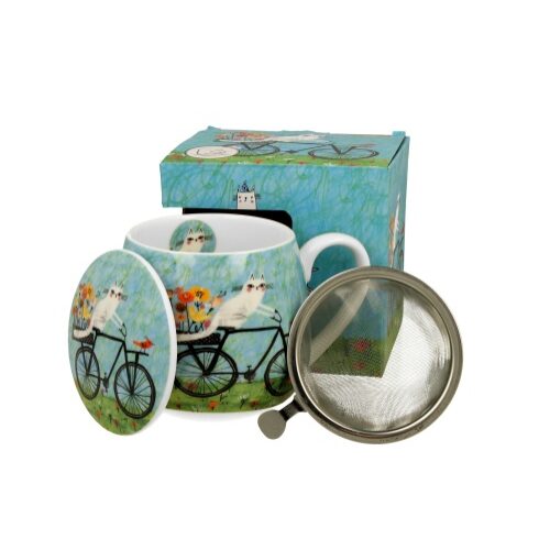 Porcelánbögre tetővel,fémszűrővel,430ml,dobozban, Bicycle