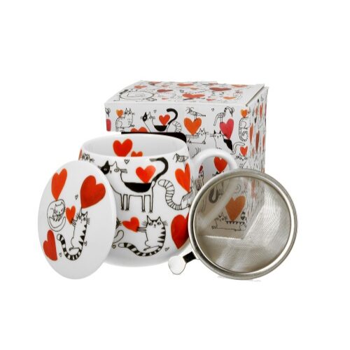 Porcelánbögre tetővel,fémszűrővel,430ml,dobozban, Serca