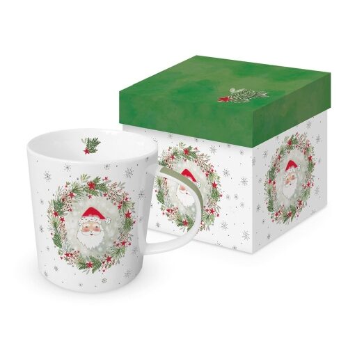Porcelánbögre Wreath & Santa, 0,4l dobozban
