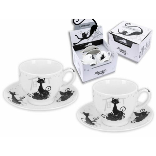 Porceláncsésze+ alj, 100ml, 2 személyes szett, fekete macskás