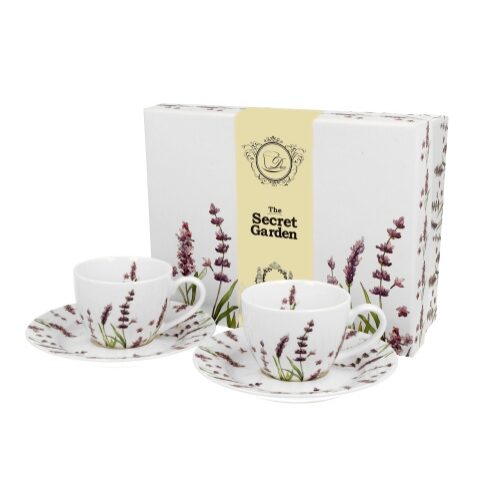 Porceláncsésze+alj, 100ml, 2 személyes, dobozban, Classic Lavender