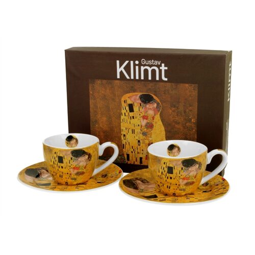 Porceláncsésze+alj, 110ml, 2 személyes, dobozban, Klimt: The Kiss