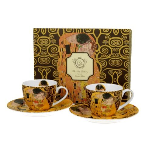 Porceláncsésze+alj, 110ml, 2 személyes, dobozban, Klimt:The Kiss