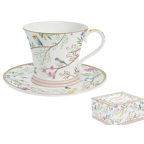 Porceláncsésze+alj 200ml, dobozban, Birds Melody