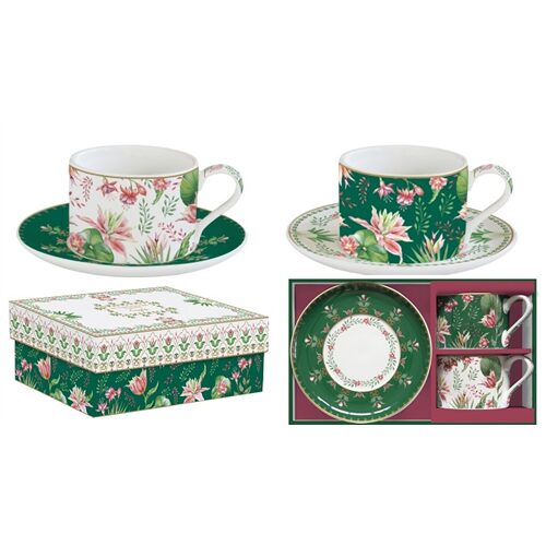 Porceláncsésze+alj 240ml, 2 személyes, páros szett, dobozban, Botanic Chic