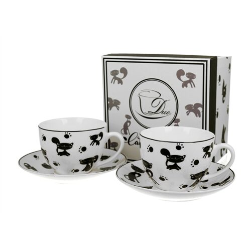 Porceláncsésze+alj, 250ml, 2 személyes, dobozban, Koty Czarne