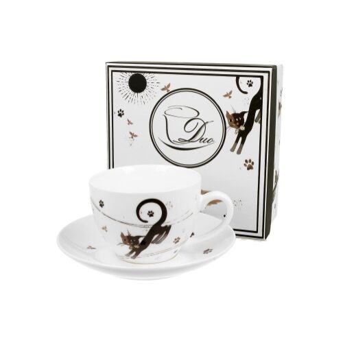 Porceláncsésze+alj, 250ml, dobozban, Charming Cats