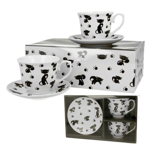 Porceláncsésze+alj, 250ml,2 személyes, dobozban,Koty Czarne