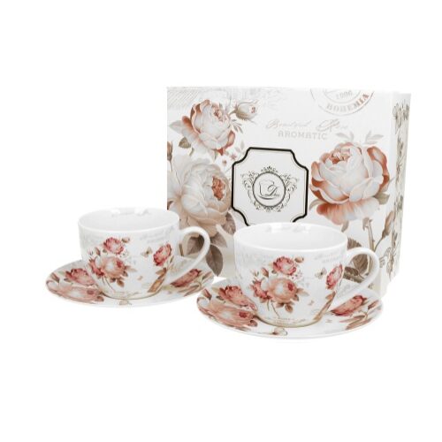 Porceláncsésze+alj, 280ml, 2 személyes, dobozban, Secesja