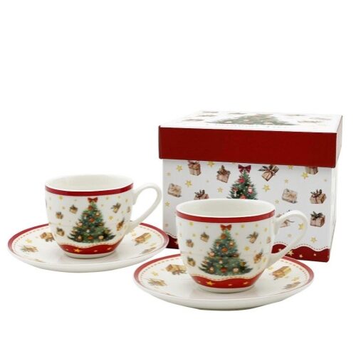Porceláncsésze+alj, 90ml, 2 személyes, dobozban, Christmas Tree 3