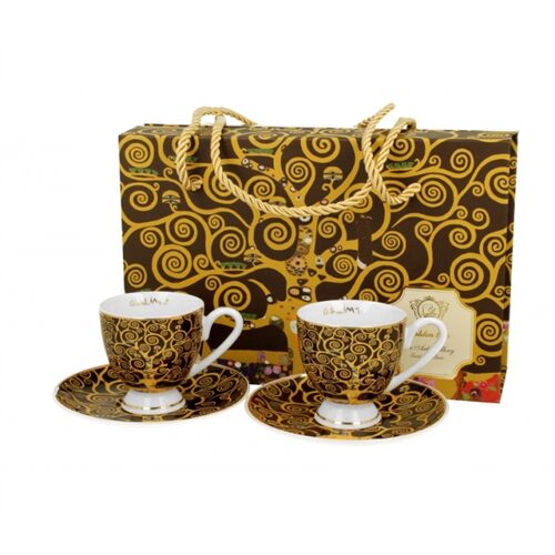 Porceláncsésze+alj, 90ml, Golden Line,2 személyes, dobozban, Klimt: Életfa