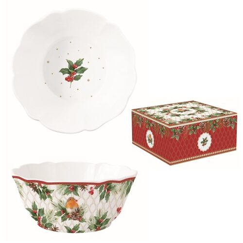 Porcelántál 23x9,5cm, dobozban, Christmas Berries