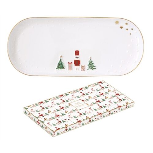 Porcelántálca 34,5x15cm, dobozban, Let it Snow
