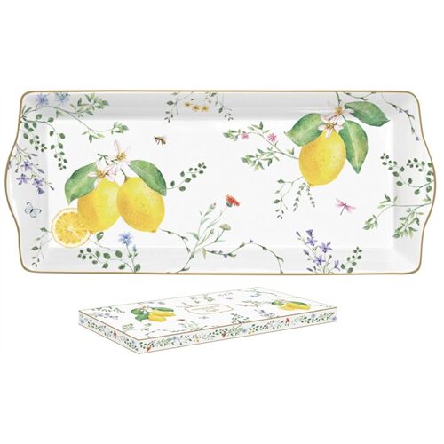 Porcelántálca 35x15cm, dobozban, Fleurs et Citrons