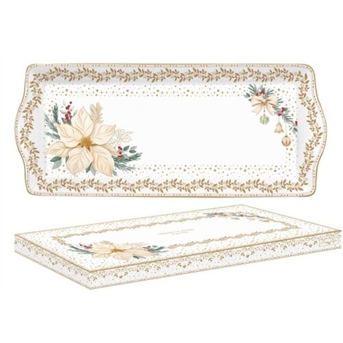 Porcelántálca 35x15cm, dobozban, White Elegance