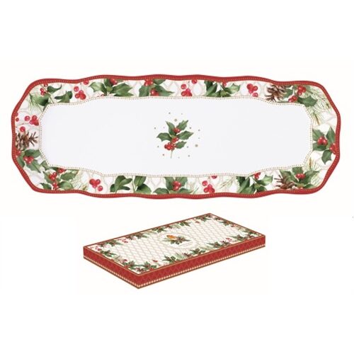 Porcelántálca 37x14cm, dobozban, Christmas Berries