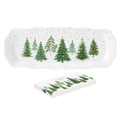 Porcelántálca 37x14cm, dobozban, Festive Trees