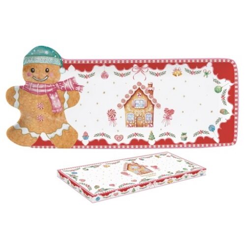 Porcelántálca mézeskalács figurával, 36x16cm, dobozban, Sweet Christmas