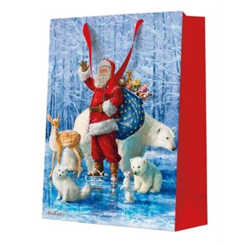 Santa Claus With Animals papír ajándéktáska big 30x41x12cm