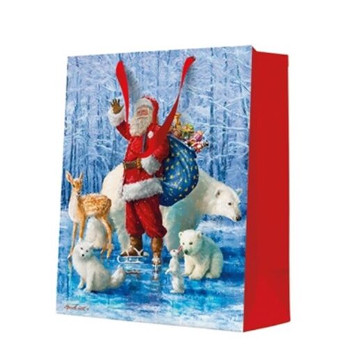 Santa Claus With Animals papír ajándéktáska large 26,5x33,5x13cm