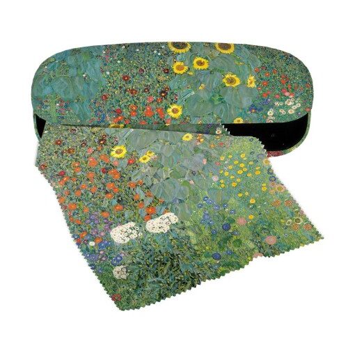 Szemüvegtok textilbevonatú,törlőkendővel 16x4x6,5cm,Klimt:Kert napraforgókkal