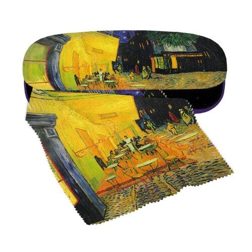 Szemüvegtok textilbevonatú,törlőkendővel 16x4x6,5cm,Van Gogh: Kávéház éjjel