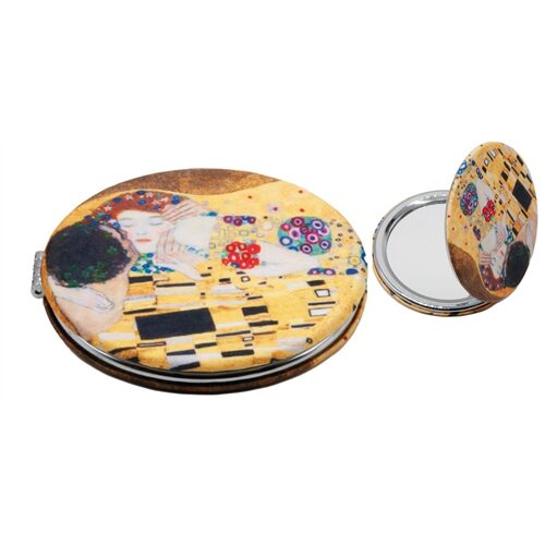 Textilbevonatú zsebtükör 7cm, nagyítós tükörrel, Klimt:The Kiss