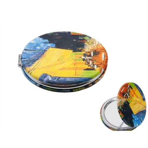 Textilbevonatú zsebtükör 7cm, nagyítós tükörrel, Van Gogh:Kávéház éjjel