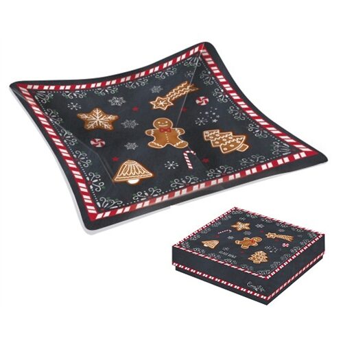 Üvegtál 13x13cm, dobozban, Gingerbread