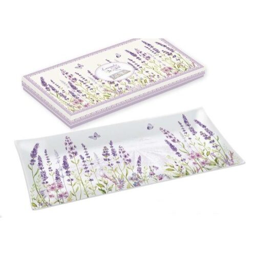 Üvegtál 36x17cm, dobozban, Lavender Field