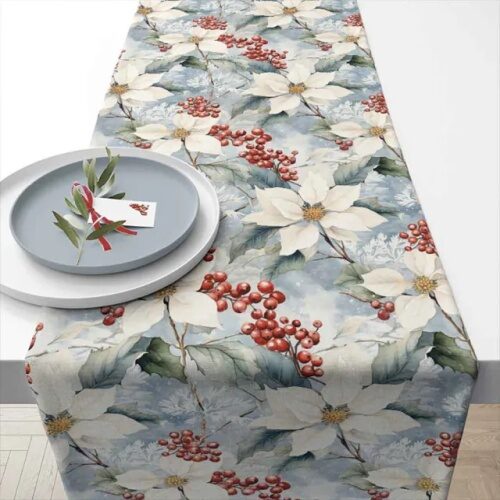 Asztali futó, Winter poinsettia, 40x150cm, 100% pamut