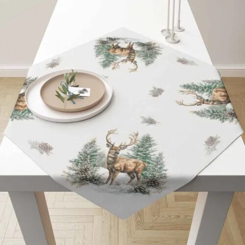 Asztalterítő, Winter stag white, 90x90cm, 100% pamut