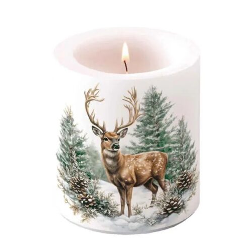 Átvilágítós gyertya, Winter stag white, 10x10xcm