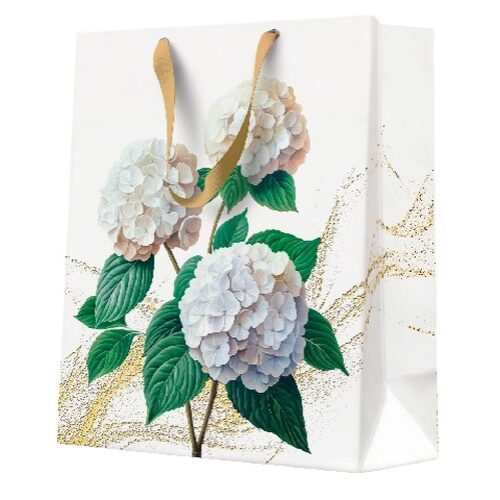 Papír ajándéktáska, Romantic White Hydrangeas, 20x25x10cm