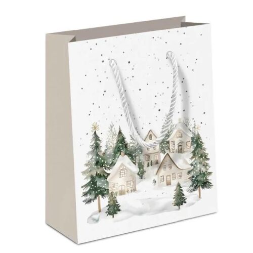 Papír ajándéktáska, Snowy houses, 22x13x25cm