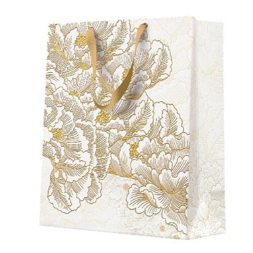 Papír ajándéktáska, Vintage Gold Petal Design, 20x25x10cm
