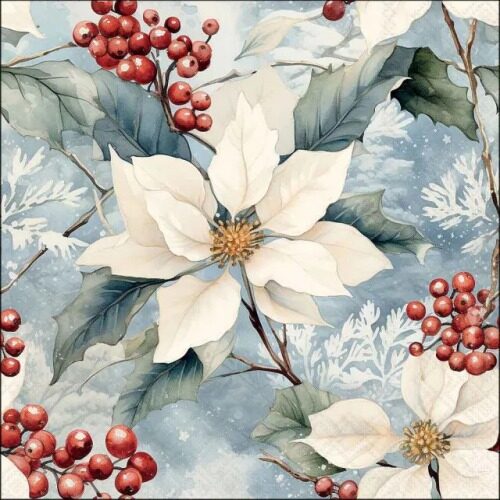 Papírszalvéta, Winter poinsettia, 33x33cm, 20db-os