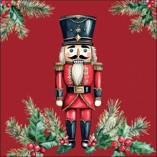 Papírszalvéta, Wooden nutcracker red, 33x33cm, 20db-os