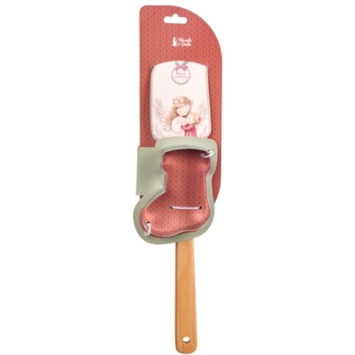 Ajándékszett, Magic Noel 2, angyal-csizma, szilikonspatula fanyéllel és fém sütiformázó, spatula 32,3x6x1,3cm, sütiformázó 9-10cm