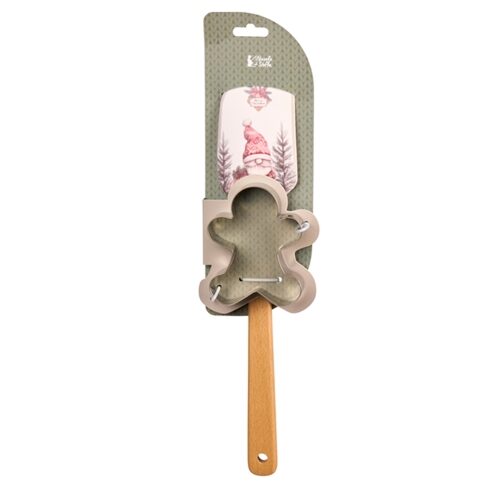 Ajándékszett, Magic Noel 2, manó-mézike, szilikonspatula fanyéllel és fém sütiformázó, spatula 32,3x6x1,3cm, sütiformázó 9-10cm