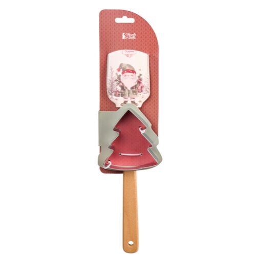 Ajándékszett, Magic Noel 2, télapó-fenyő, szilikonspatula fanyéllel és fém sütiformázó, spatula 32,3x6x1,3cm, sütiformázó 9-10cm