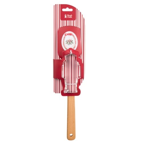 Ajándékszett, Magic Noel, fenyőágas, szilikonspatula fanyéllel és fém sütiformázó, spatula 32,3x6x1,3cm, sütiformázó 9-10cm