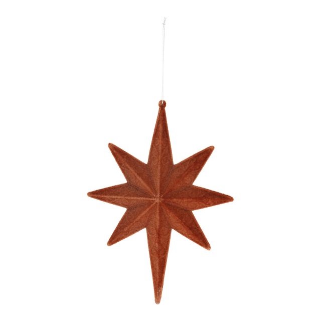 Csillag 8 ágú flokkolt, akasztós műanyag 20,3 cm barna
