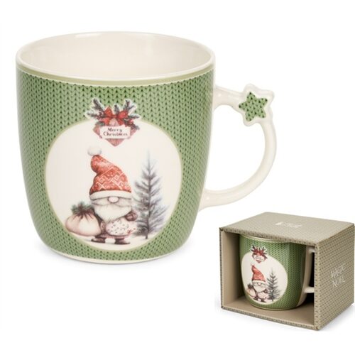 Porcelánbögre, Magic Noel 2, zöld kötött, manós, 360ml